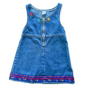 Vintage toddler girls denim embroidered dress